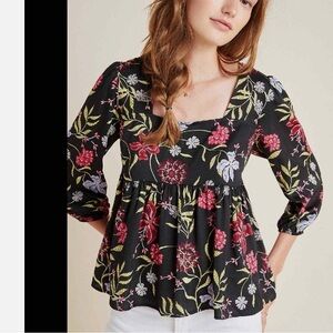 Anthropologie Dolan left coast Cherie Black Floral Blouse
